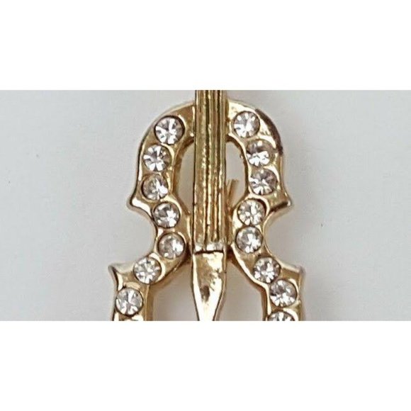 Violin Pin Gold Tone Rhinestone Jewels Orchestra Music Lover Brooch Lapel Pin - Picture 9 of 10
